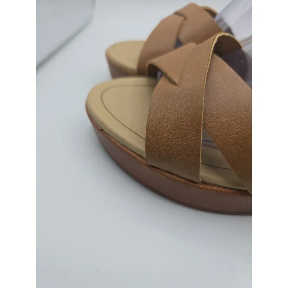 Me Too Amy Wedge Clog 3 1/2" Sandals-Women's-Size 9 Medium-Tan-Criss Cross Front - Picture 3 of 7